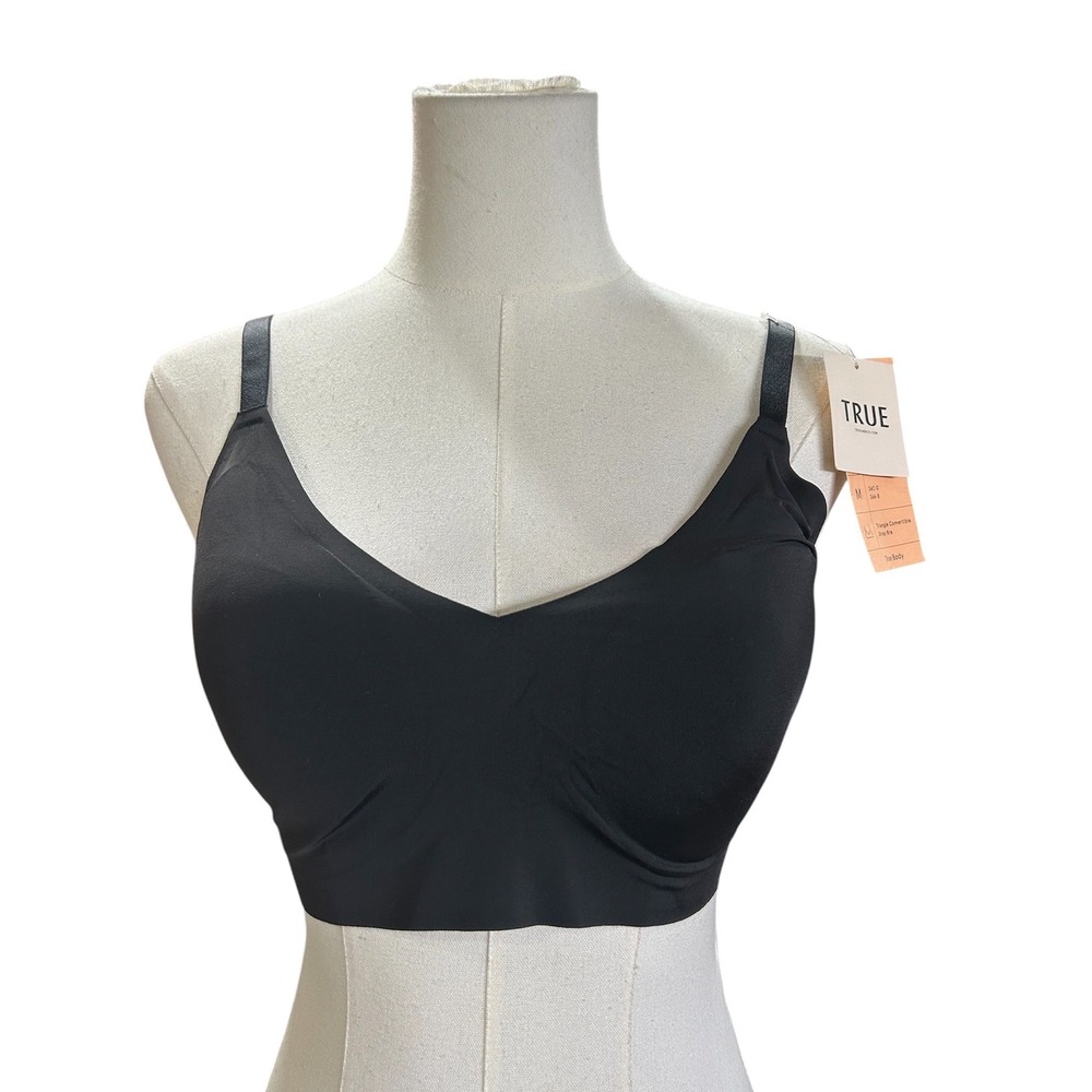 True & Co True Body Triangle Convertible Strap Bra Wireless Size M Black
